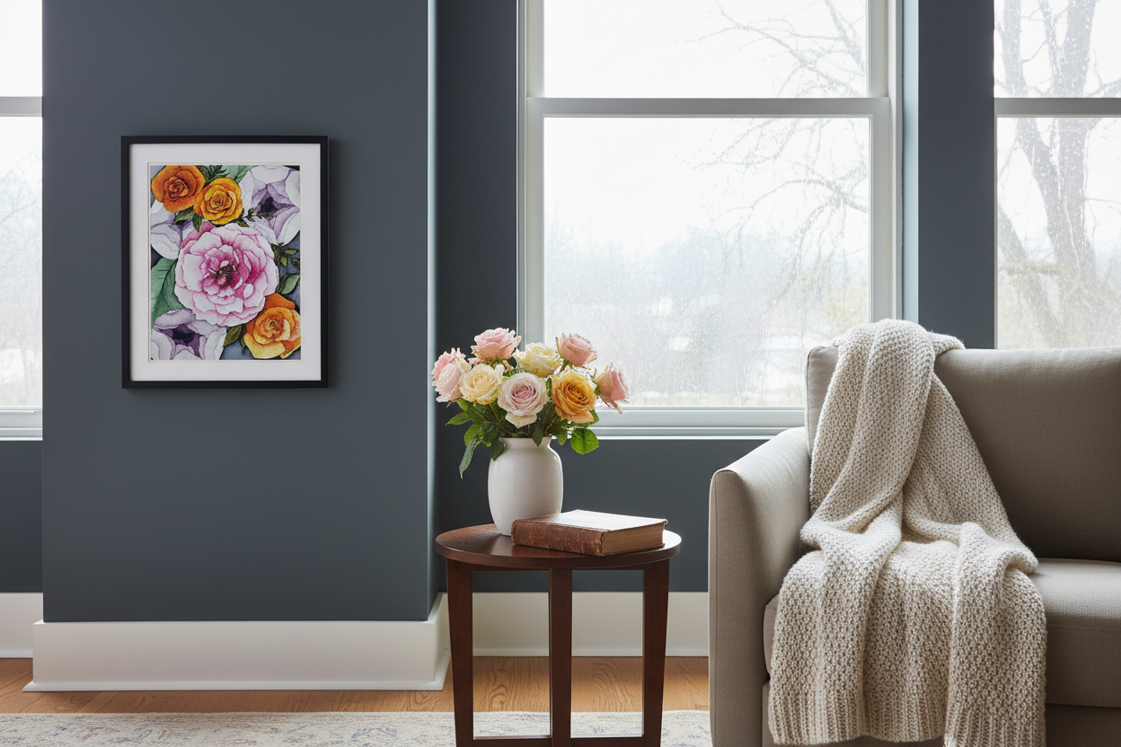 Dark Florals 8x10 Rainy Day Living Room Mockup