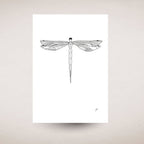 Black line drawing of a dragonfly on a white background