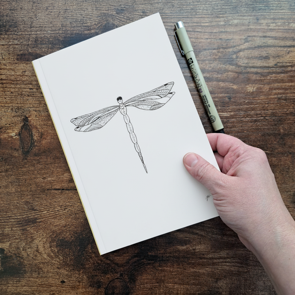Dragonfly Lined Journal — Hand Mockup