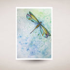 Colorful dragonfly illustration on a watercolor background