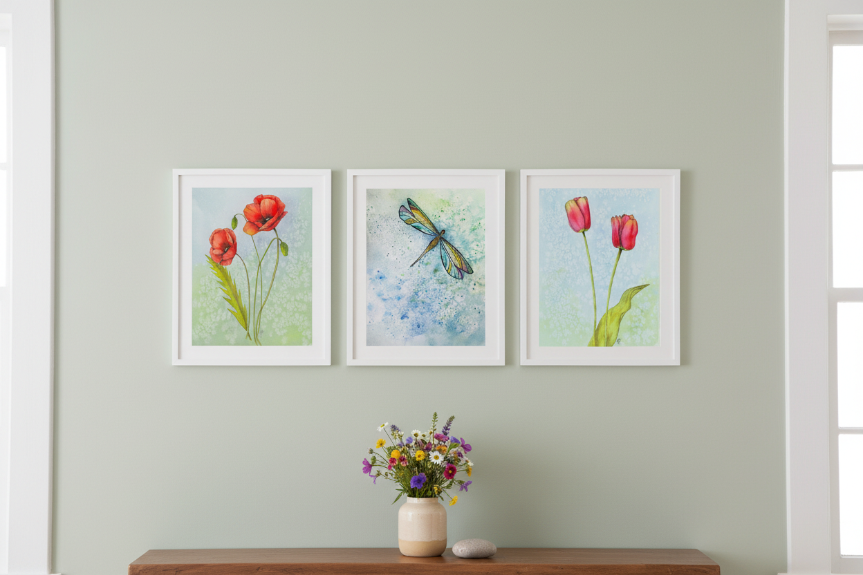 Gallery Wall Grouping 1 - Poppies, Dragonfly, Tulips