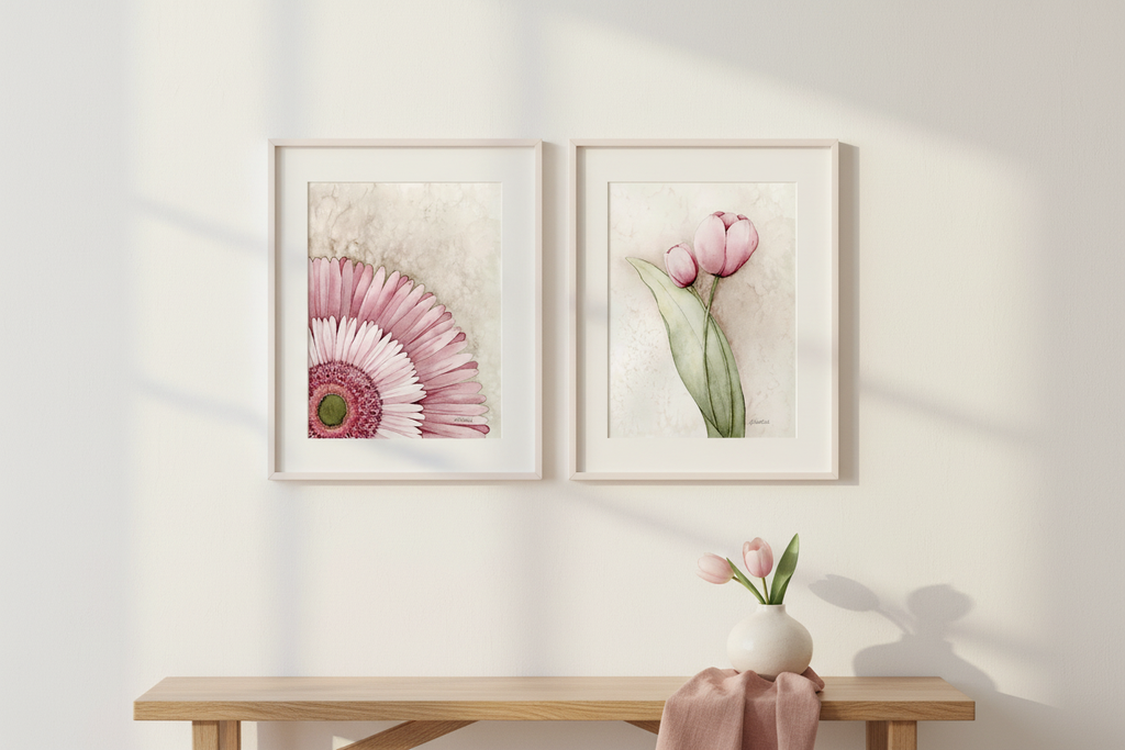 Gallery Wall Grouping 2 - Pink Gerbera & Pink Tulips