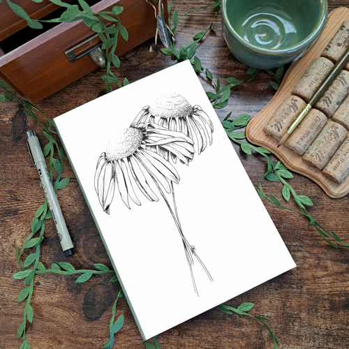 Coneflowers in Ink Journal — Flat Lay Mockup