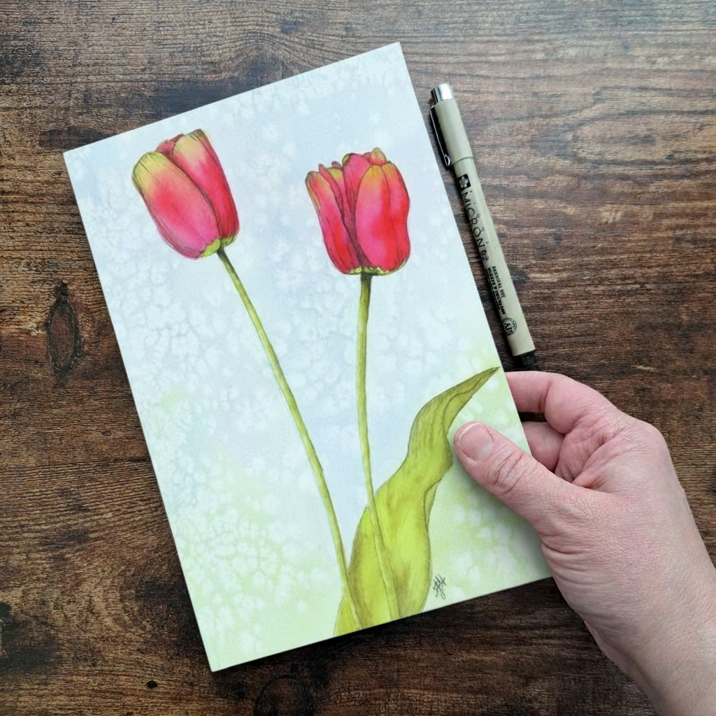 Sunny Tulips Journal — Hand Mockup