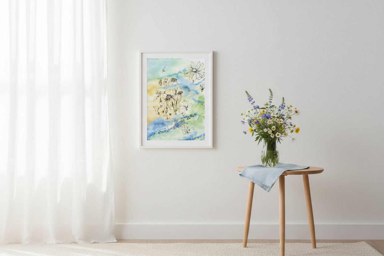 Misty Wildflowers 8x10 Asymmetric Living Room Mockup