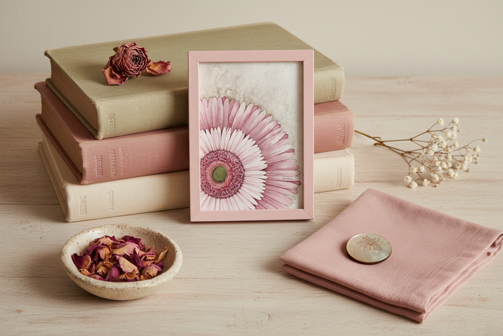 Pink Gerbera 5x7 Cottagecore Desk Mockup