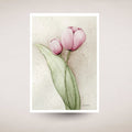Card art print of two pink tulips on a textured beige background