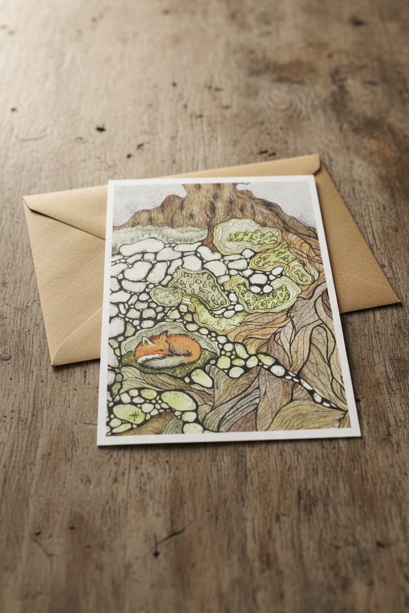 Pockets of Stillness card with envelope peeking behind