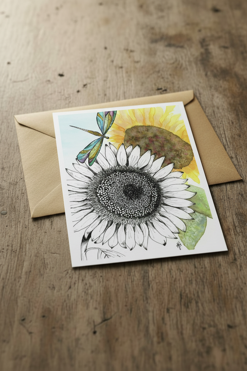 Sunflower Dragonfly Card Mockup