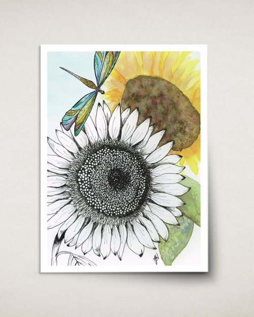 Sunflowers and a Dragonfly— Card