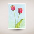 Art print of two pink tulips on a textured light blue background